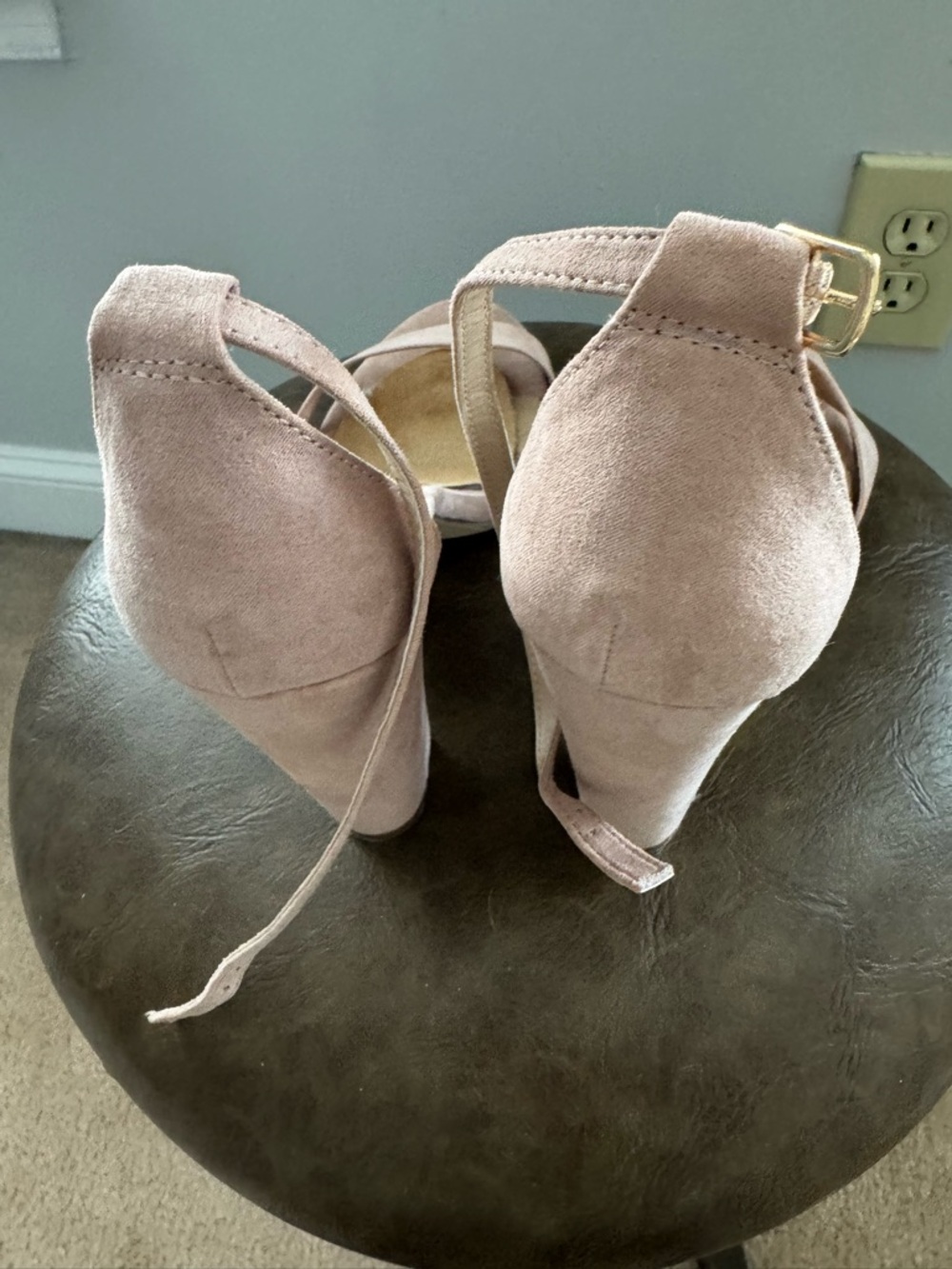 JustFab Blush Suede Ankle-Strap Block Heel Sandals - Picture 3 of 5